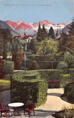 A227 Italien 1912 Gries Bozen mit Rosengarten Garten Vintage Postkarte