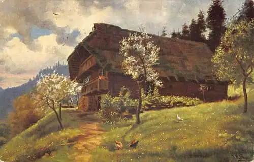 A230 Deutschland 1912 Frühling im Schwarzwald Kunst signiert Hoffmann Vintage Postkarte