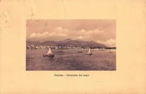 A229 Italien 1929 Palermo Meer Gesamtansicht Segelboote Passepartout Postkarte