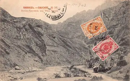 A037 Georgien 1903 Kaukasus Voyenno-Gruzinsk Fluss Tarek Gebirge Postkarte