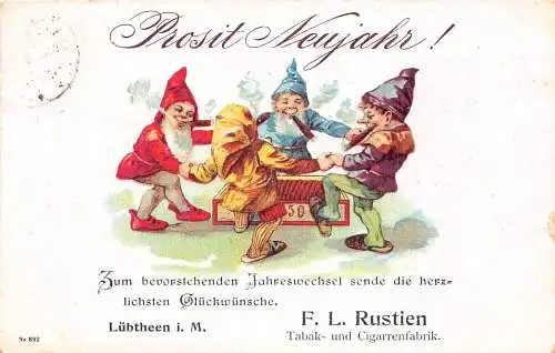 L400 Neujahrsgrüße 1906 Zwerge tanzen Zigarren Werbung Tabak Postkarte