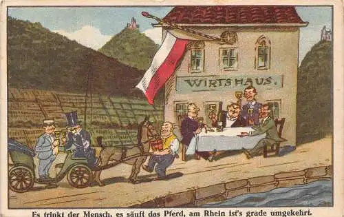 A842 Deutschland 1934 Wirtshaus Comic Humor Männer und Pferdetrinken Vintage Postkarte