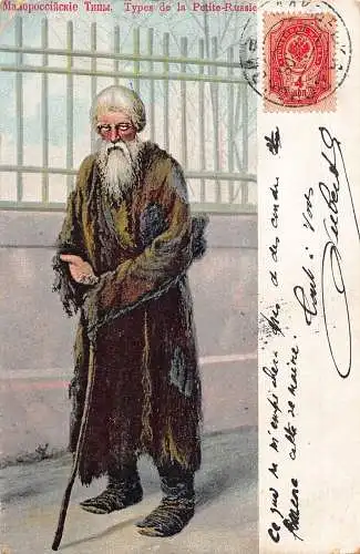 A035 Ukraine 1908 Malorussisch Ukrainischer Bauer alter Mann mit Stock Postkarte