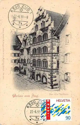 L295 Schweiz Gruss aus Zug Altes Rathaus Vintage Postkarte