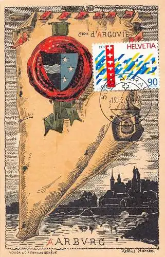 L295 Schweiz Aarburg Wappen d'Argovie Vintage Postkarte