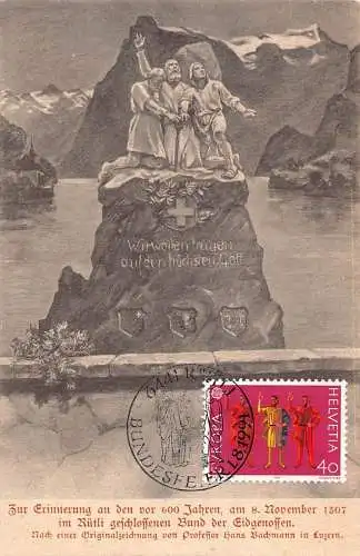 L295 Schweiz Statue Wirwollen Trauen auf den huechten Gott Patriots Postkarte