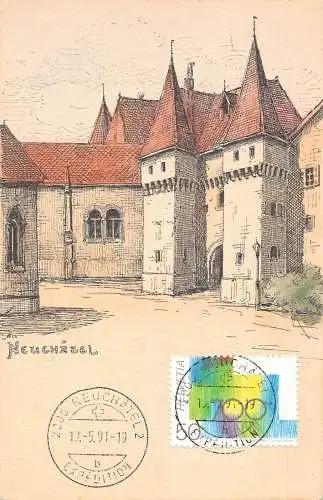L295 Schweiz Schloss Neuenburg Vintage Postkarte