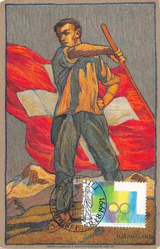 L295 Schweiz 1912 Nationalfeiertag Junge mit Flagge Vintage Postkarte