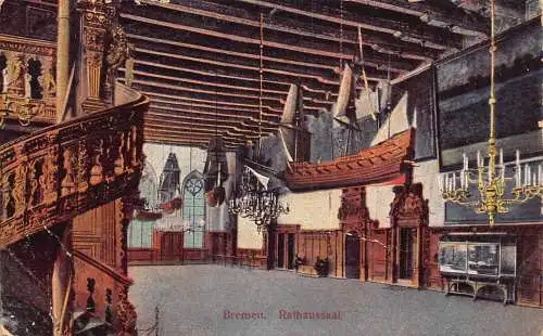 A850 Deutschland Bremen Rathaussaal Rathaus Segelboote Vintage Postkarte
