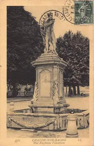 L130 Frankreich 1922 Chalon-sur-Saone Der Neptunbrunnen Vintage Postkarte