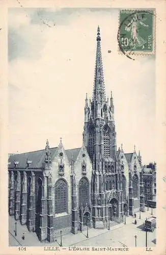 L130 Frankreich 1922 Lille Kirche Saint Maurice Vintage Postkarte