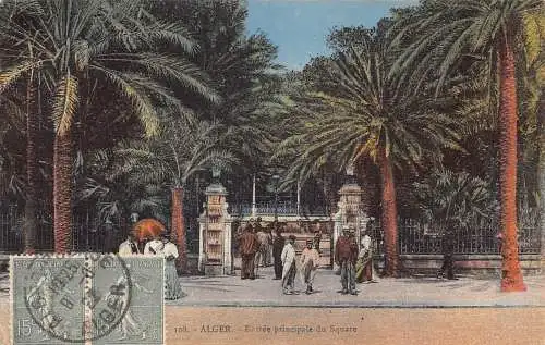 L129 Algerien 1922 Algier Haupteingang in quadratischen Palmen Vintage Postkarte