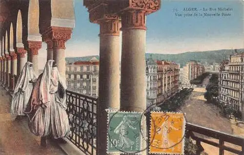 L129 Algerien 1922 Algier Rue Michelet Nouvelle Poste ethnische Tracht Postkarte