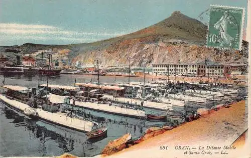 L129 Algerien 1923 Oran La Defense Mobile et Santa Cruz Boote Vintage Postkarte