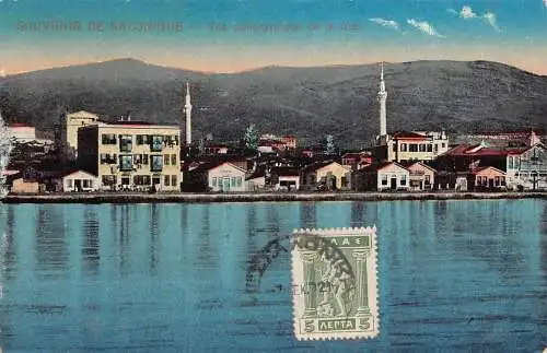 L128 Griechenland 1921 Thessaloniki Panoramablick vom Meer Vintage Postkarte