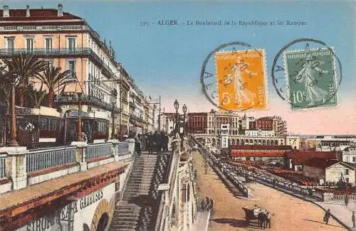 L129 Algerien 1922 Algier Boulevard de Republique et les Rampes Vintage Postkarte