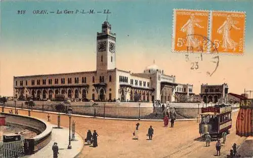 L129 Algerien 1923 Oran Bahnhof Straßenbahn Schokolade Adv Vintage Postkarte