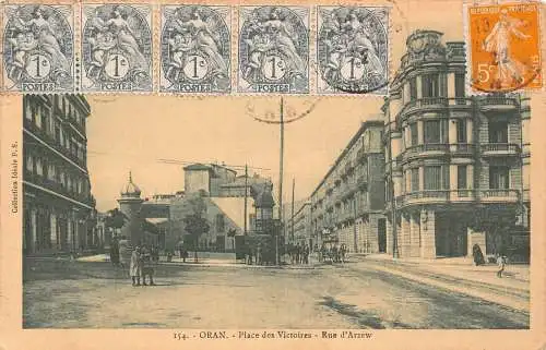 L129 Algerien 1922 Oran Place des Victoires Rue d'Arzew Street Vintage Postkarte