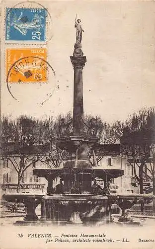 L130 Frankreich 1923 Valence Denkmal Brunnen par Poitoux Vintage Postkarte
