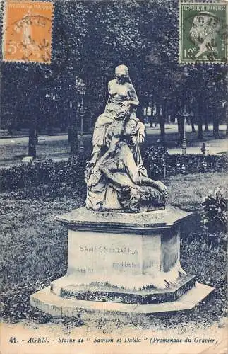 L130 Frankreich 1923 Agen Statue Samson und Dalila Gravier Promenade Postkarte