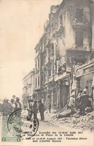 L128 Griechenland 1932 Thessaloniki Brand im August 1917 Venizelos Straßenpostkarte