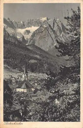 L051 Deutschland 1933 Partenkirchen Zugspitze Kirche Vintage Postkarte