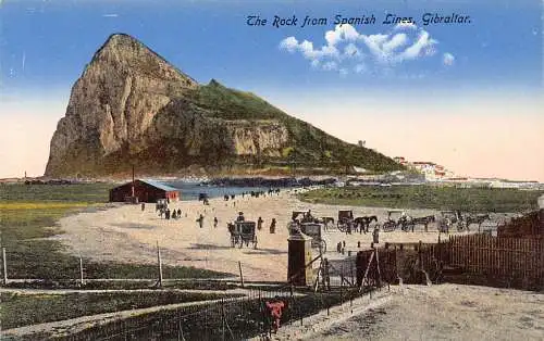 A847 Gibraltar The Rock from Spanish Lines Beach Carriages Vintage Postkarte