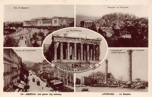 A847 Griechenland Souvenit d'Athenes Avenue l'Universite Parthenon Akropole Postkarte