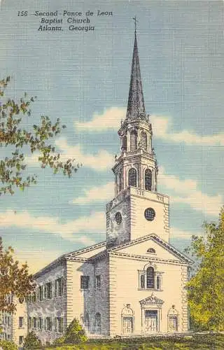 A846 US Atlanta Georgia Second Ponce de Leon Baptist Church 1939 Postkarte