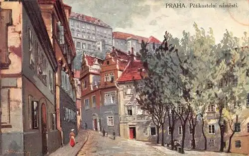 A849 Tschechien Praha Petikostelni Namesti Kirchplatz Prag Vintage Postkarte