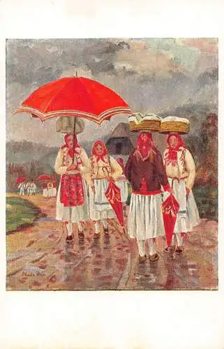 A846 Kroatien Nationale Kostüme Sestine Zagreb Frauen Kunst Folk Vintage Postkarte