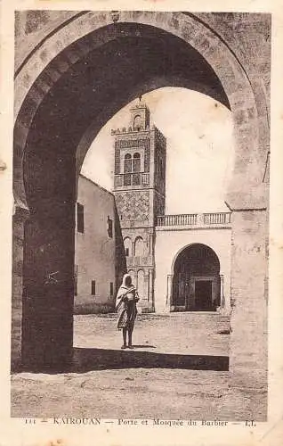 A847 Tunesien 1926 Kairouan Porte et Mosque du Barbier Vintage Postkarte