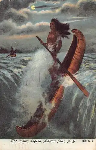 A846 US NY Niagarafälle Indian Legend Boat Moonlight Fantasy 1909 Postkarte
