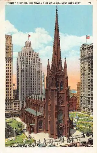 A846 US New York City Trinity Church Broadway und Wall Street Postkarte