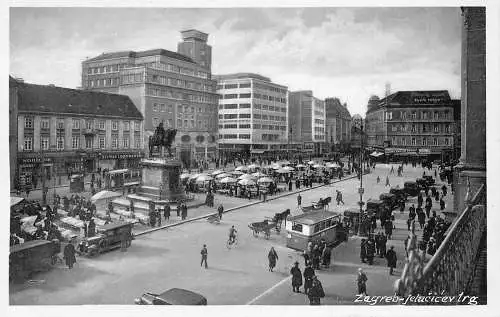 A850 Kroatien Zagreb Jelacicev Straße Restaurant Auto Bus Oldtimer Postkarte