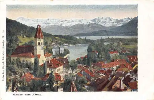 A850 Schweiz Gruss aus Thun Gesamtansicht Vintage Postkarte