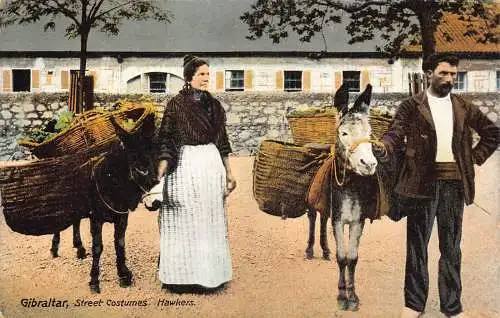 A851 Gibraltar Straßenkostüme Falken Esel traditionelle Kostüme Postkarte