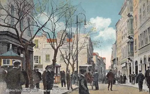 A851 Gibraltar Waterport Treet und The Exchange Vintage Postkarte