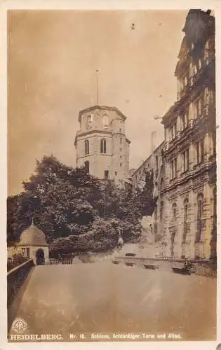 L051 Deutschland 1910 Heidelberg Schloss Achteckiger Turm Altan Vintage Postkarte