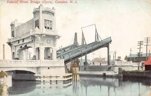 A849 US New Jersey Federal Street Bridge Open Camden Vintage Postkarte