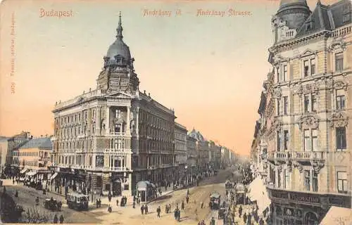 A850 Ungarn Budapest Andrassy Ut Straße Straßenbahn Vintage Postkarte
