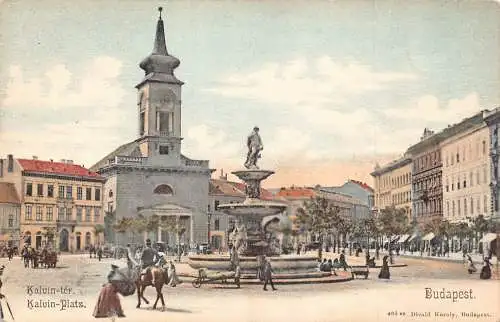 A850 Ungarn Budapest Kalvin Ter Platz Vintage Postkarte