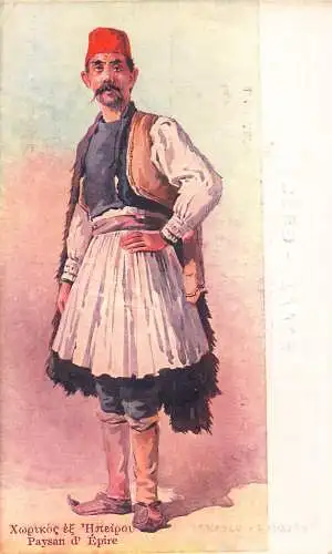 A846 Griechische traditionelle Kostüme Mann Bauer von Epirus ethnische Volkspostkarte