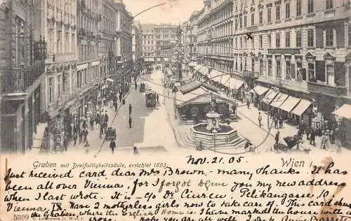 A848 Österreich 1905 Graben mit Dreifaltigkeitssaeule Wien Vienna Vintage Postkarte