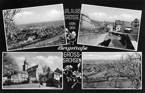 A852 Deutschland Urlaubs-Gruesse von Bergstraße Großsachsen Blumen RPPC Postkarte