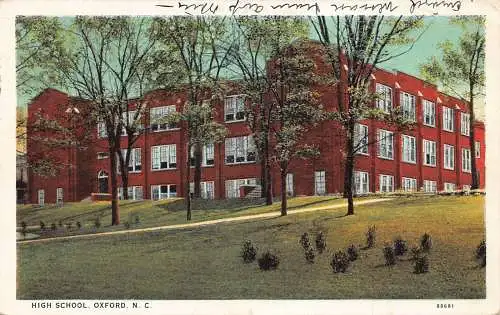 A848 USA 1933 High School Oxford North Carolina Vintage Postkarte