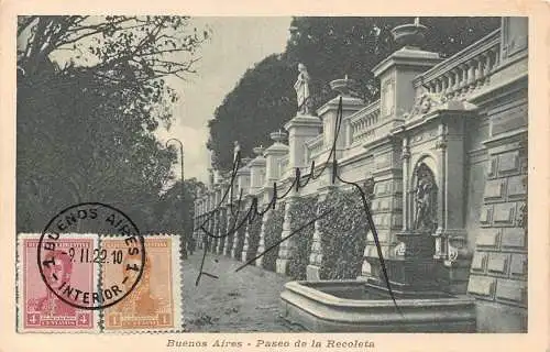 L127 Argentinien 1922 Buenos Aires Paseo de la Recoleta Vintage Postkarte