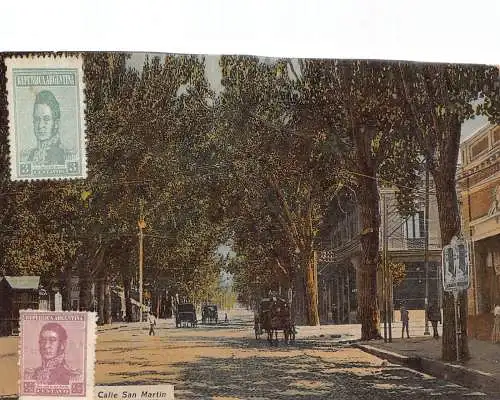 L127 Argentinien La Plata Calle San Martin Kutsche Vintage Postkarte