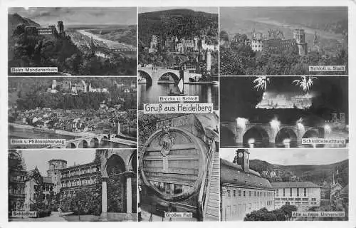 L088 Deutschland 1950 Gruss aus Heidelberger Schloss Großes Fass Vintage Postkarte