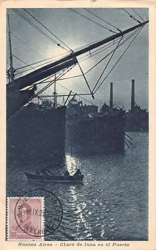 L127 Argentinien 1922 Buenos Aires Claro de luna en el Puerto Mondschein Postkarte